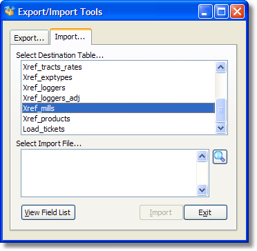Import Tables List